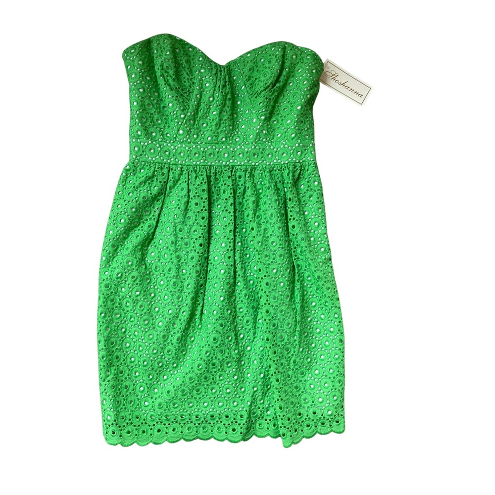 Shoshanna green cotton eyelet strapless bustier dress size 0 NWT never worn